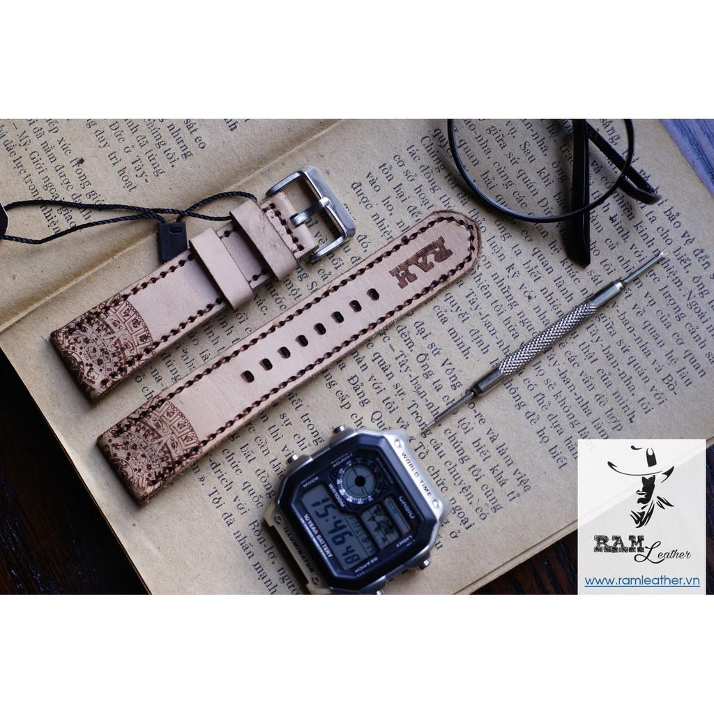 DÂY ĐỒNG HỒ TRỐNG ĐỒNG INCA CASIO AE1200/SEIKO5 DA BÒ THẬT