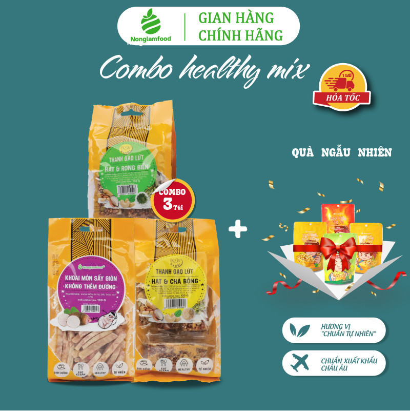 Combo Healthy Mix 3 túi ăn vặt dinh dưỡng Nonglamfood | Siêu tiện lợi tiết kiệm