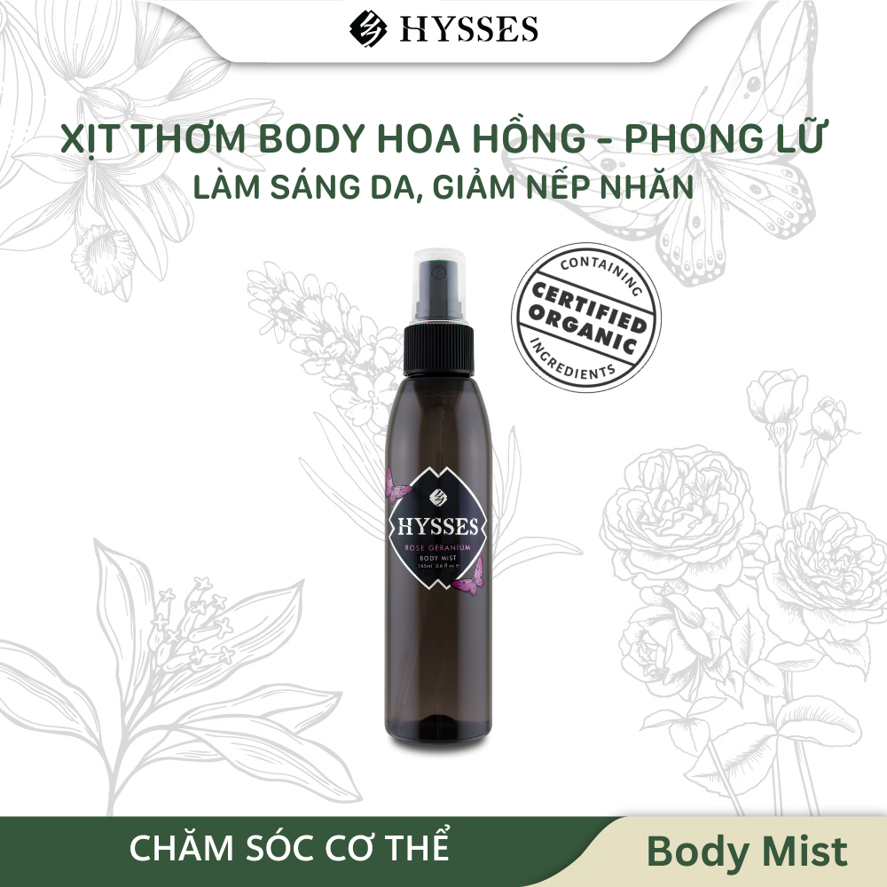 Xịt Thơm Toàn Thân Body Mist Hysses Cao Cấp Hương Nước Hoa Lưu Hương Lâu Thơm Ngọt, Sang Trọng, Quyến Rũ, Lãng Mạn, Dưỡng Ẩm, Làm Sáng Da Với Tinh Dầu Hoa Hồng - Phong Lữ Hữu Cơ Tự Nhiên