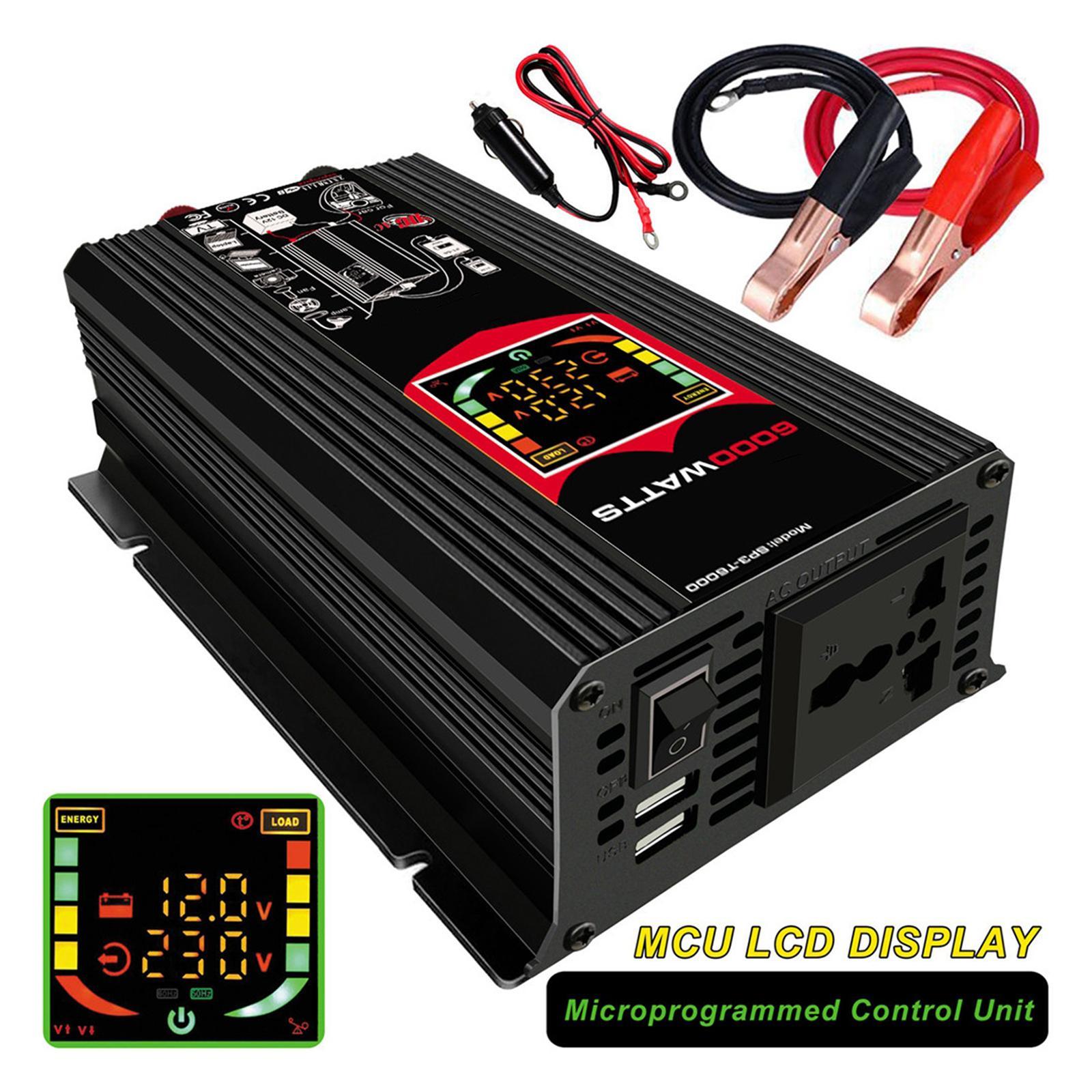 500W DC 12V /220V Inverter with 2 USB Charging Ports, Power Converter with 2 AC Outlets Battery Clip Charger, Car Adapter