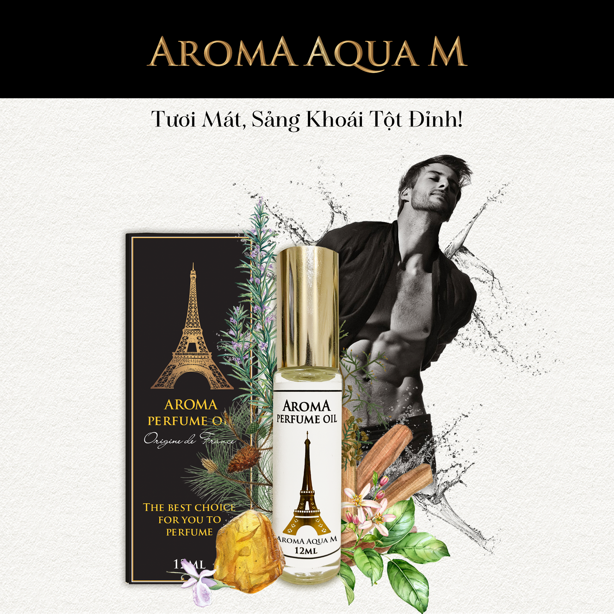 Aroma Aqua M -Tinh Dầu Nước Hoa Pháp Dạng Lăn 12ml