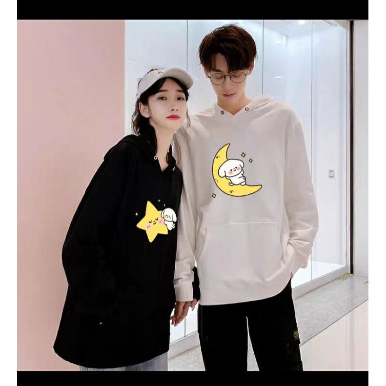 Áo hoodie đôi ( giá bán 2 cái ) trăng và sao , chất nỉ bông mịn , dày 110