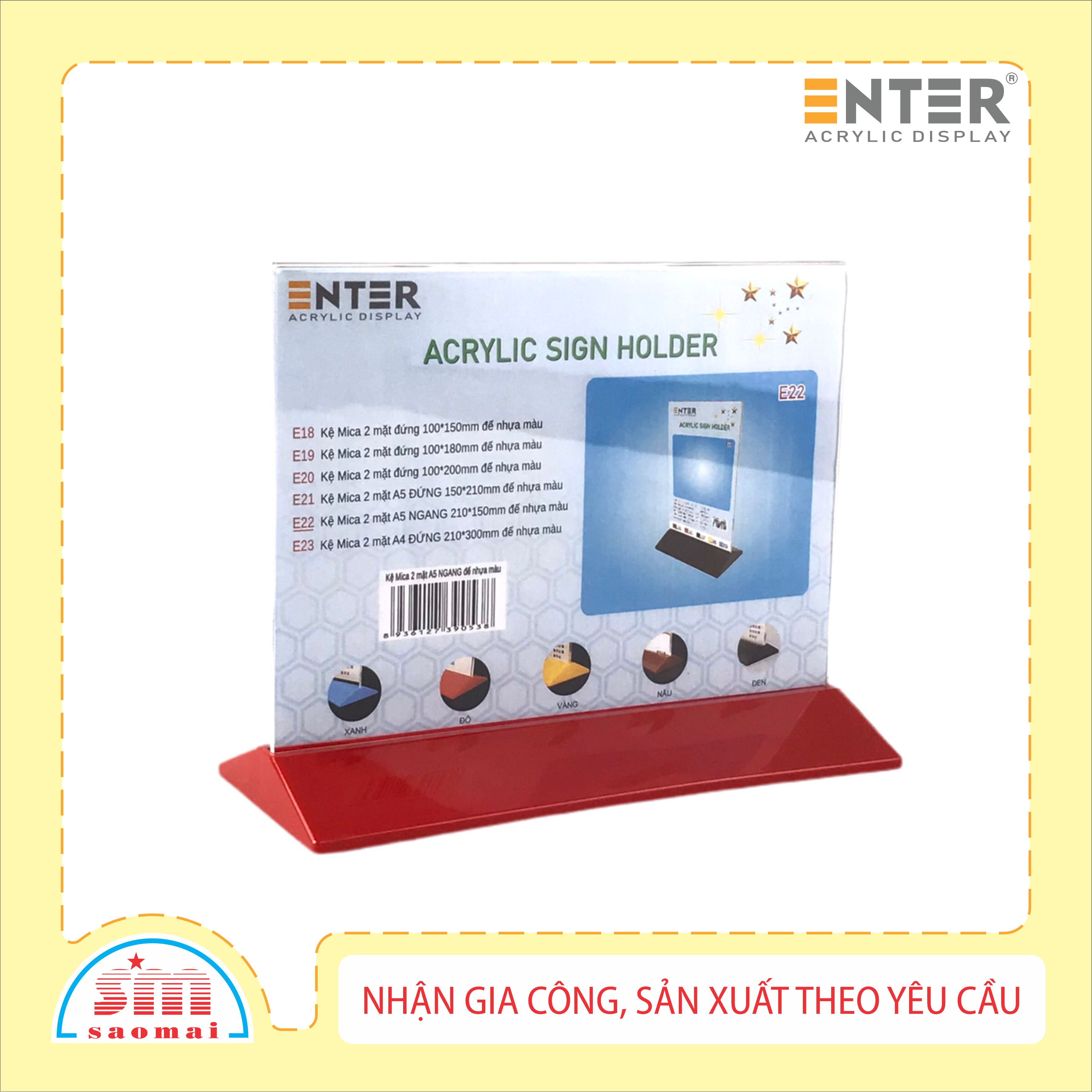 Kệ mica 2 mặt Enter E22 210x150mm đế màu A5 ngang