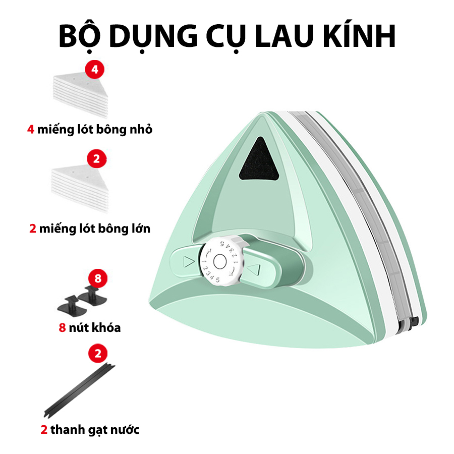 Bộ Lau Kính 2 Mặt Nam Châm Thông Minh MIFAN - Làm sạch cửa kiếng hai mặt nhà cao tầng chung cư - Nút điều chỉnh lực hút - Hàng chính hãng