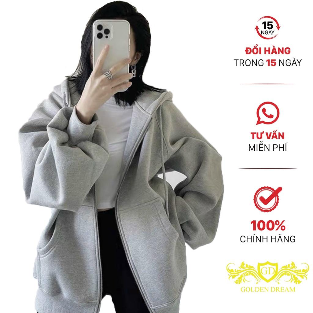 Áo khoác nỉ hoodie trơn Unisex GOLDEN DREAM tay phồng dài form rộng có mũ dáng suông ulzzang nam nữ