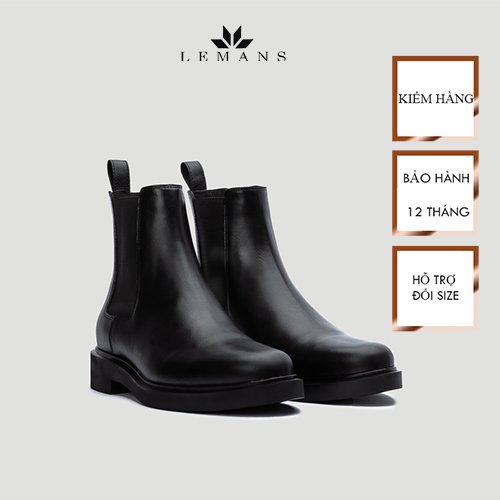 Giày da bò Chelsea Boots Black LEMANS CB66, đế Lemans cao 4cm, boot nam chelsea boot nam, bảo hành 12-24 tháng