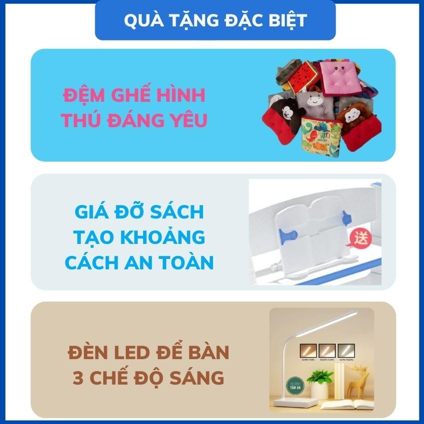 bàn học có giá sách cho bé Lumili M8 chống gù chống cận, kèm kệ sách, phù hợp cho học sinh tiểu học