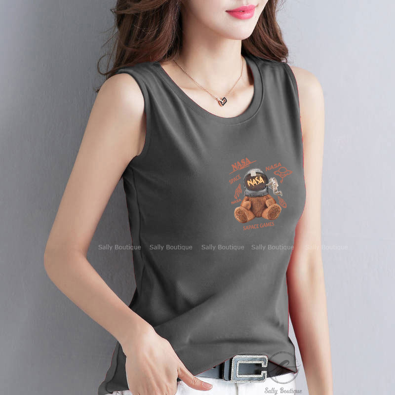 Áo Sát Nách Nữ Bản To Gấu Nasa, Thun Cotton 100% Co Giãn 4 Chiều, Vải Dày, Thấm Hút Mồ Hôi, Mềm Mịn Mặc Mát - SN136