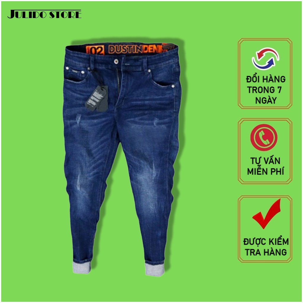 Quần jeans nam co dãn B1415 mẫu trơn phối xước đơn giản dáng vừa không bó sát thiết kế trẻ trung đơn điệu phá cách Julido thời trang hàn quốc