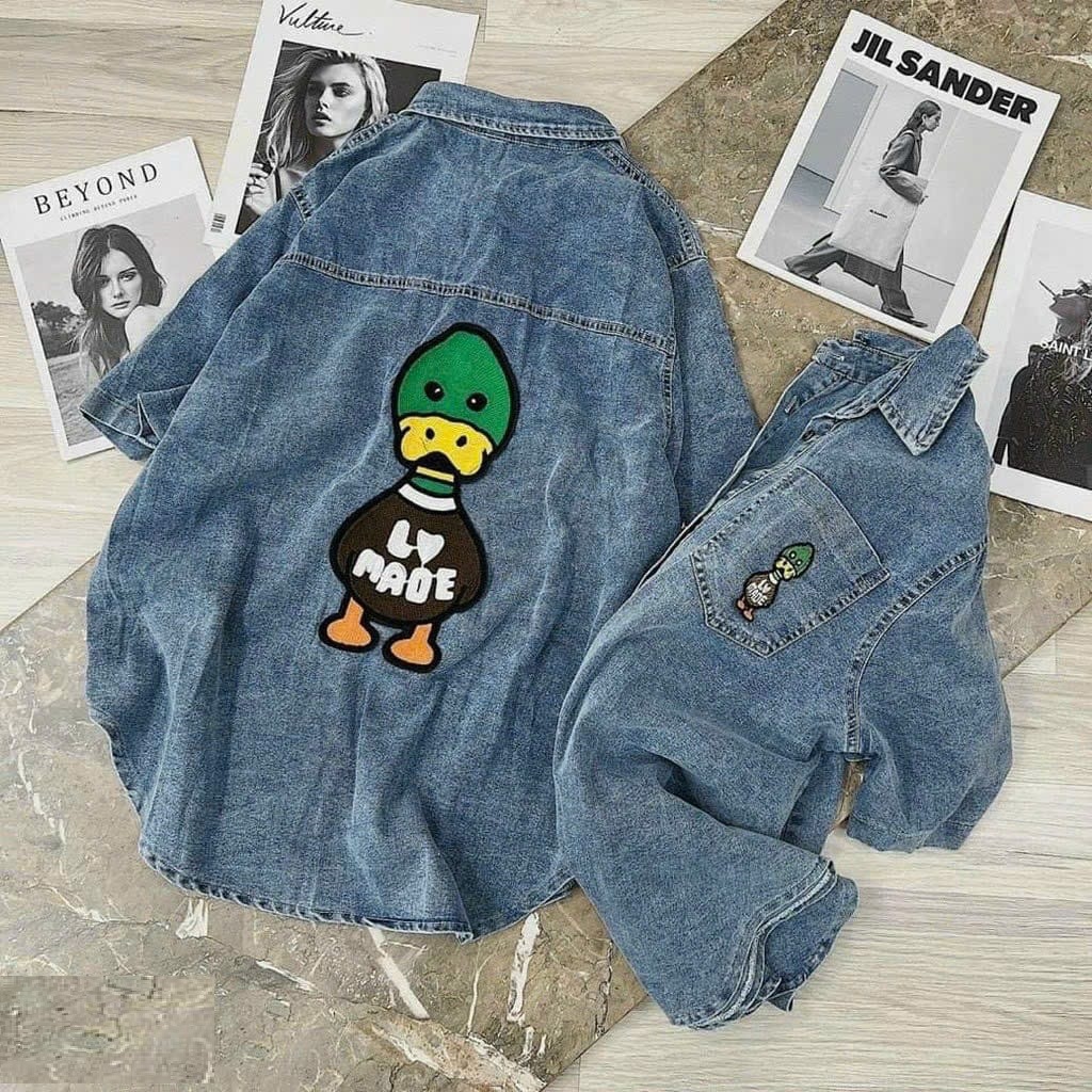 Áo sơ mi jean nữ form rộng thời trang