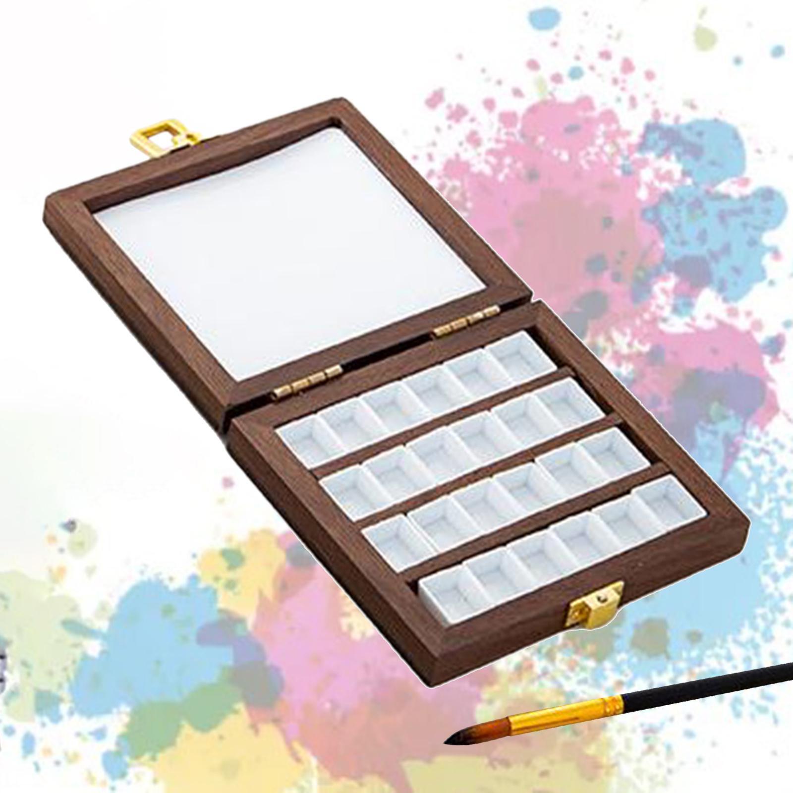 Empty Watercolor Palette with Lid Wooden Acrylic Paint Box with Mixing Area Portable Sketchbook Palette Paint Tray Box for Painters Students