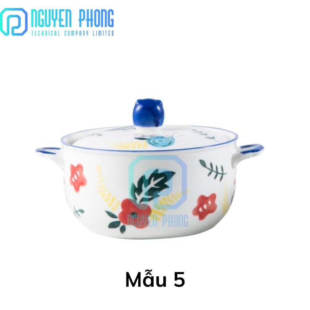 Tô mỳ sứ hai quai cầm size lớn 800ml, có nắp đậy, sản phẩm tô mỳ sứ phong cách Nhật Bản, nhỏ gọn tiện lơi