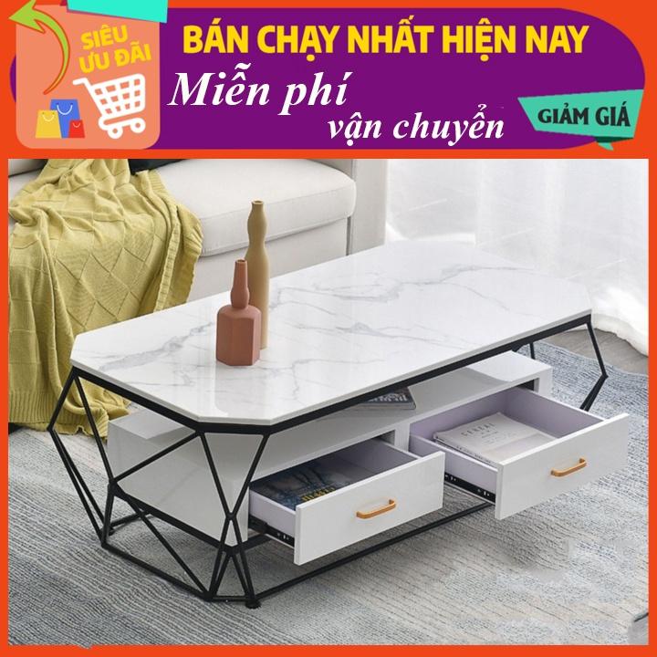 Bàn trà đơn mặt đá cẩm thạch vân mây, bàn sofa chữ nhật phong cách bắc âu - Bảo hành 12 tháng