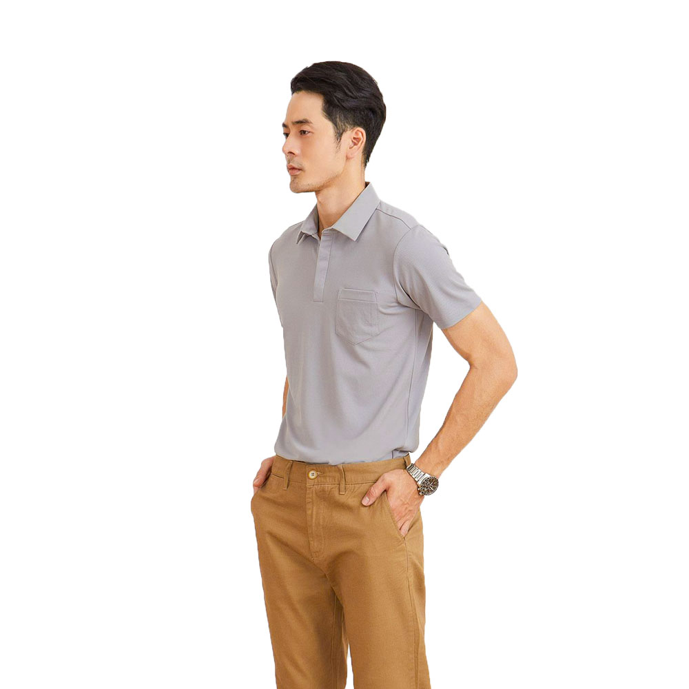 N&amp;M CLUB Áo Polo Nam Tay Ngắn Cổ Sơ Mi dấu nút chất liệu sợi Cafe xám nhạt 2103054