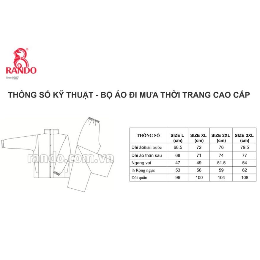 Áo Mưa Bộ Vải Dù Thời Trang Cao Cấp, GIÁ SỈ, RANDO Chính Hãng, Áo 2 Lớp Phản Quang, Không Thấm Nước Cho NAM NỮ Đi Phượt