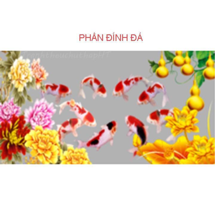 Tranh đính đá Cửu ngư quần hội 130*65cm - tự đính