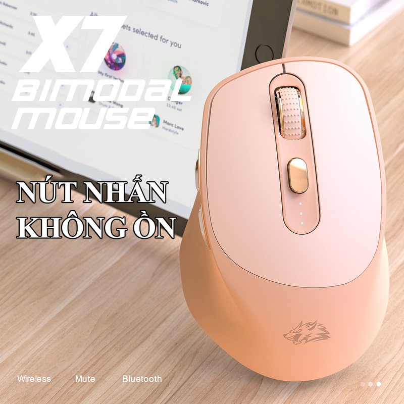 Chuột không dây pin sạc Vinetteam X7 kết nối 2 chế độ Bluetooth, Wireless dùng cho mọi thiết bị máy tính, Laptop - hàng chính hãng