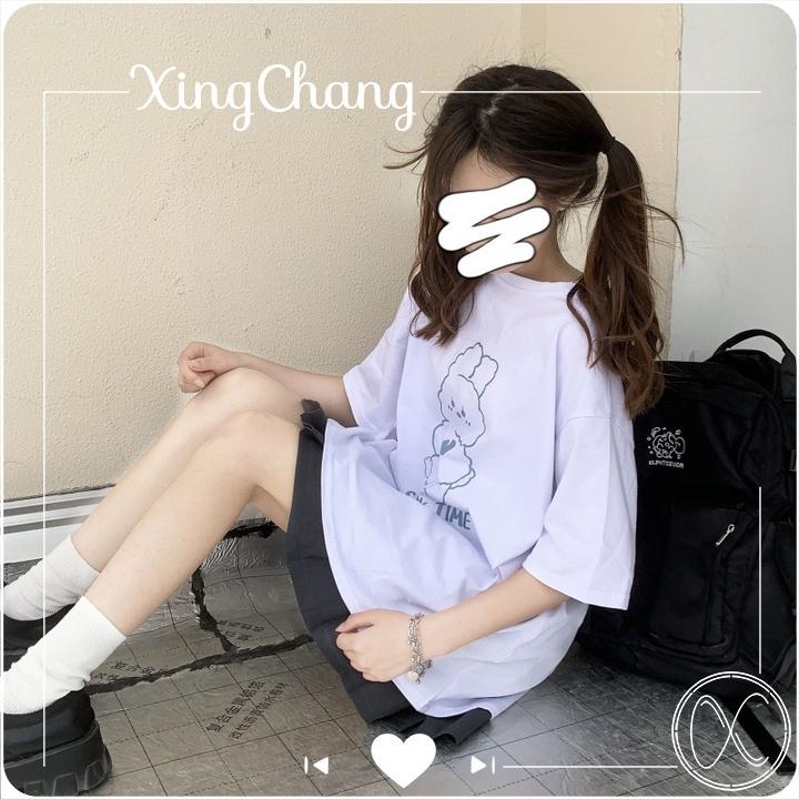 Áo phông nữ hè tay lỡ dáng rộng, Áo chất mịn đẹp dễ thương in Snack Time mã TLW.30