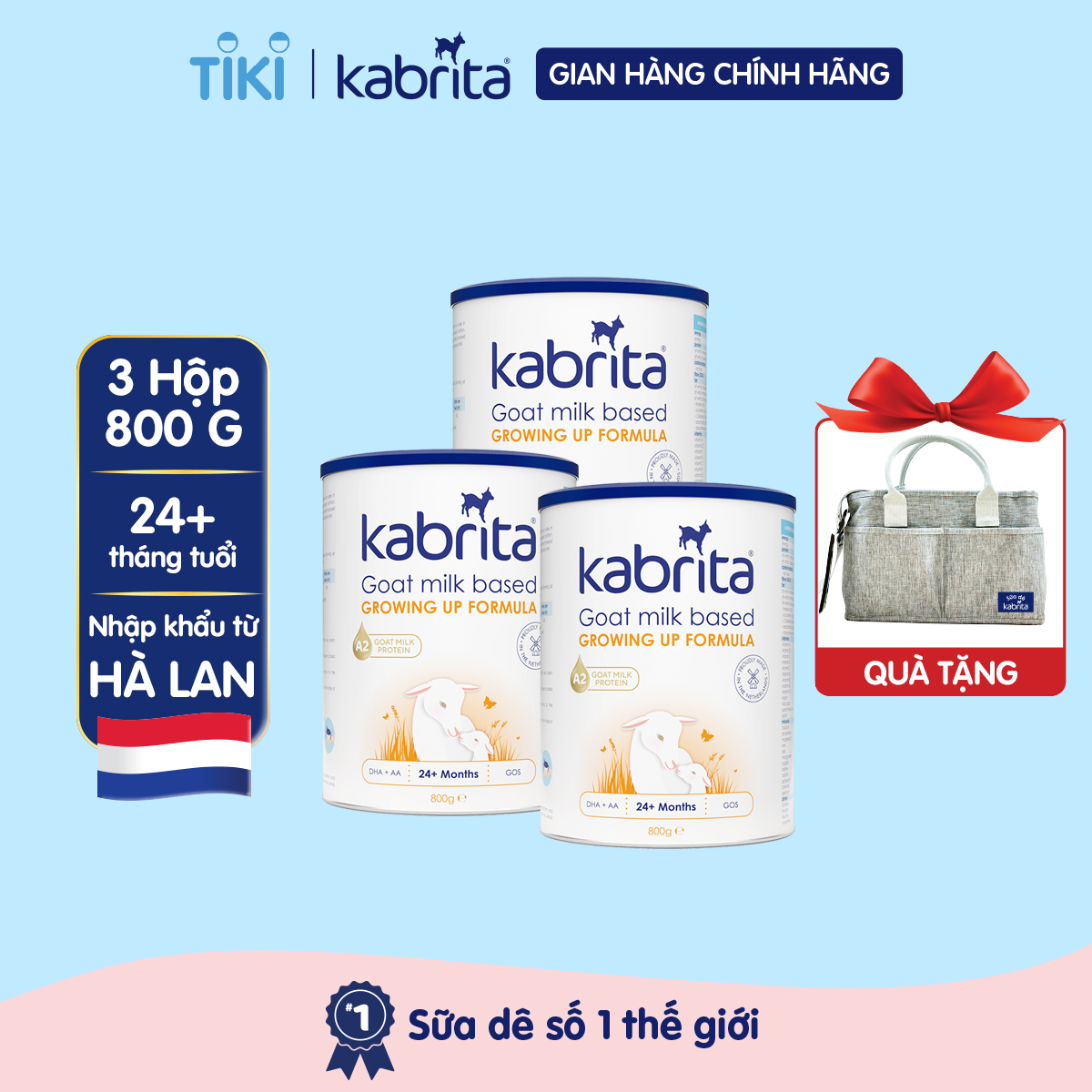 [TẶNG TÚI BỈM] COMBO 3 Lon Sữa dê Kabrita số 3 cho trẻ trên 24 tháng - Lon 800g