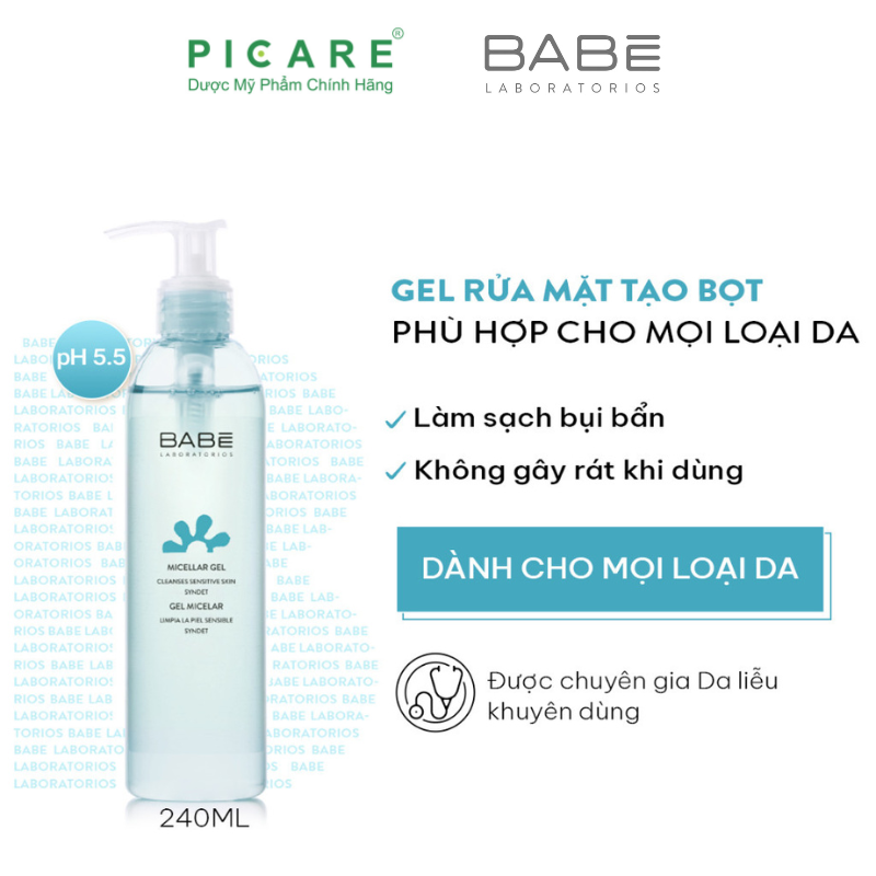 Sữa Rửa Mặt & Tẩy Trang Dạng Gel Babé Micellar Gel 240ml