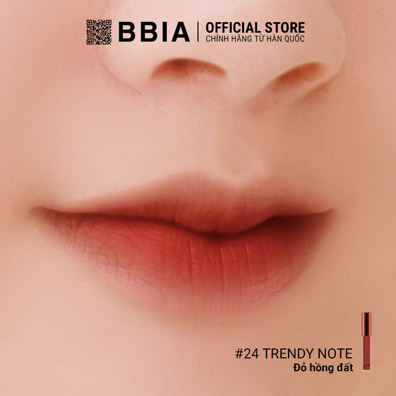 Son kem lì Bbia Last Velvet Lip Tint - 24 Trendy Note 5g (màu hồng đất ánh cam nhẹ)