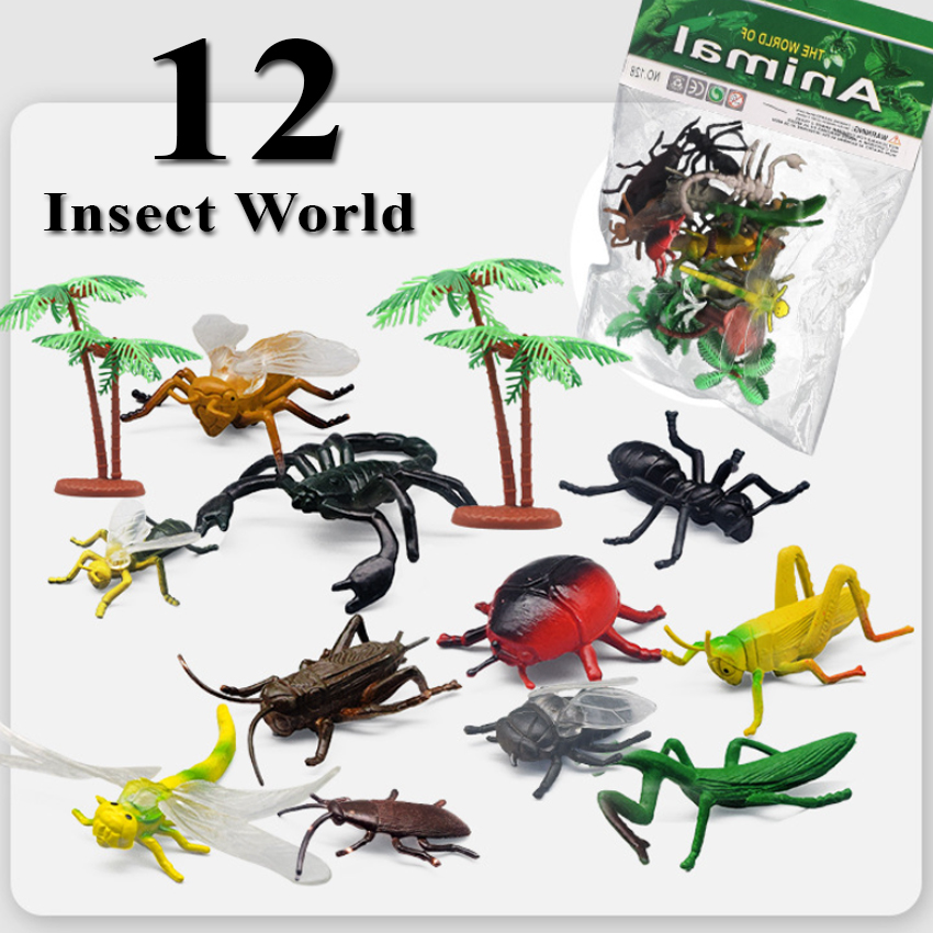 Bộ 12 đồ chơi mô hình côn trùng Safari (4-7 cm) sống động Animal World 128 cho bé