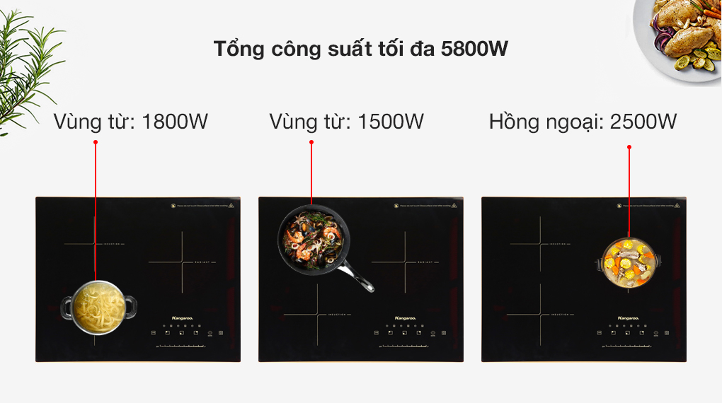 Bếp Từ Hồng Ngoại 3 Vùng Nấu Lắp Âm Kangaroo KG446i - Hàng Chính Hãng