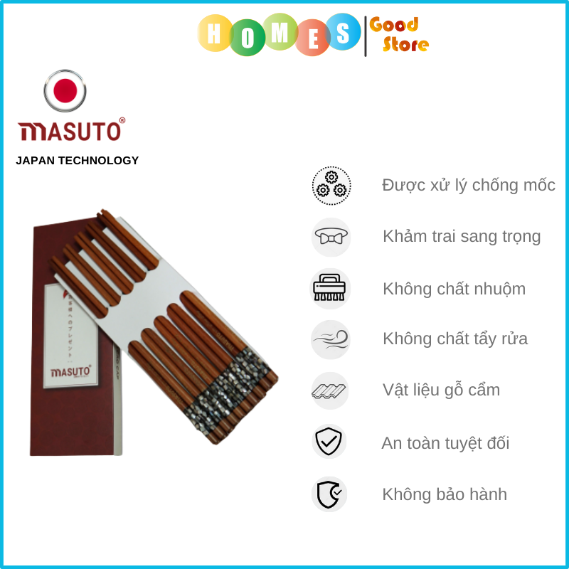 Bộ Đũa 10 Đôi MASUTO Gỗ Cẩm Khảm Trai Cao Cấp - Hàng Chính Hãng