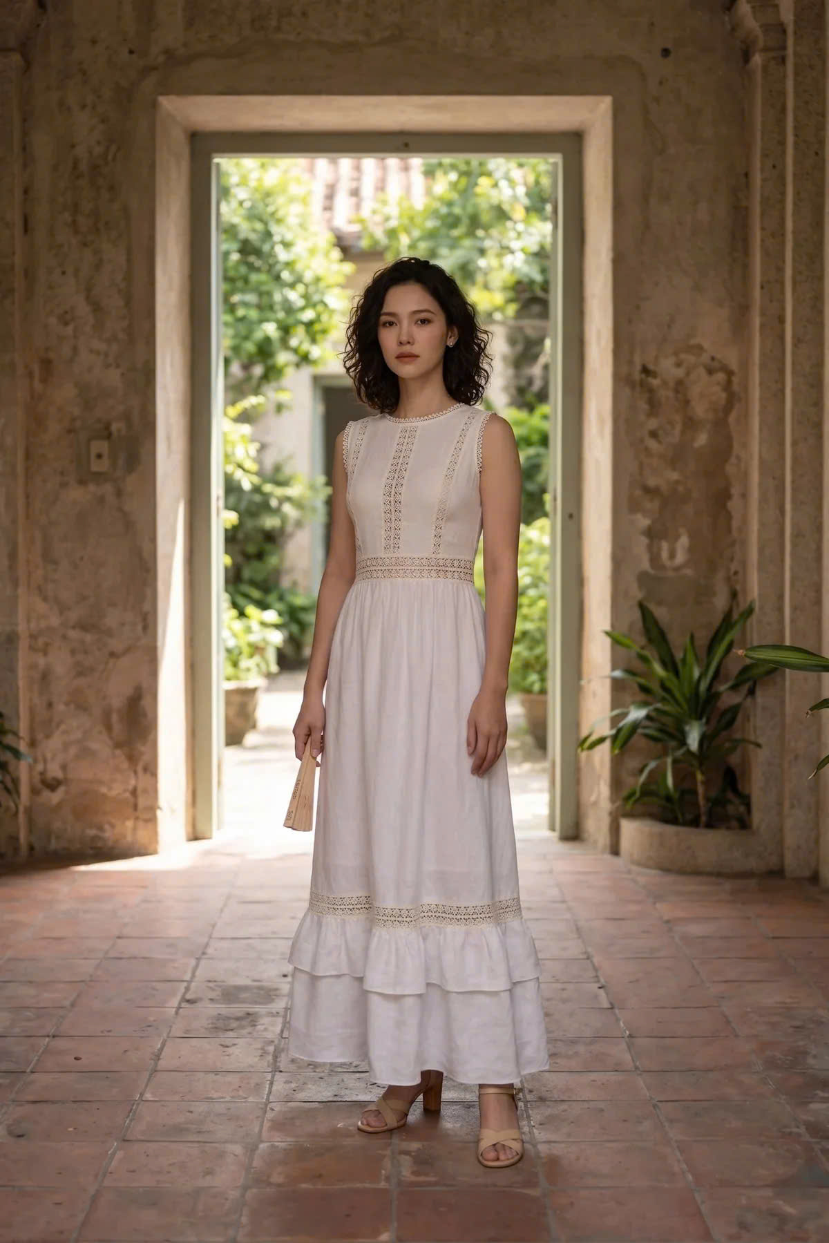 Đầm Maxi Phối Ren Linen Trắng Minh Duyên Dre237 Thời trang Hity