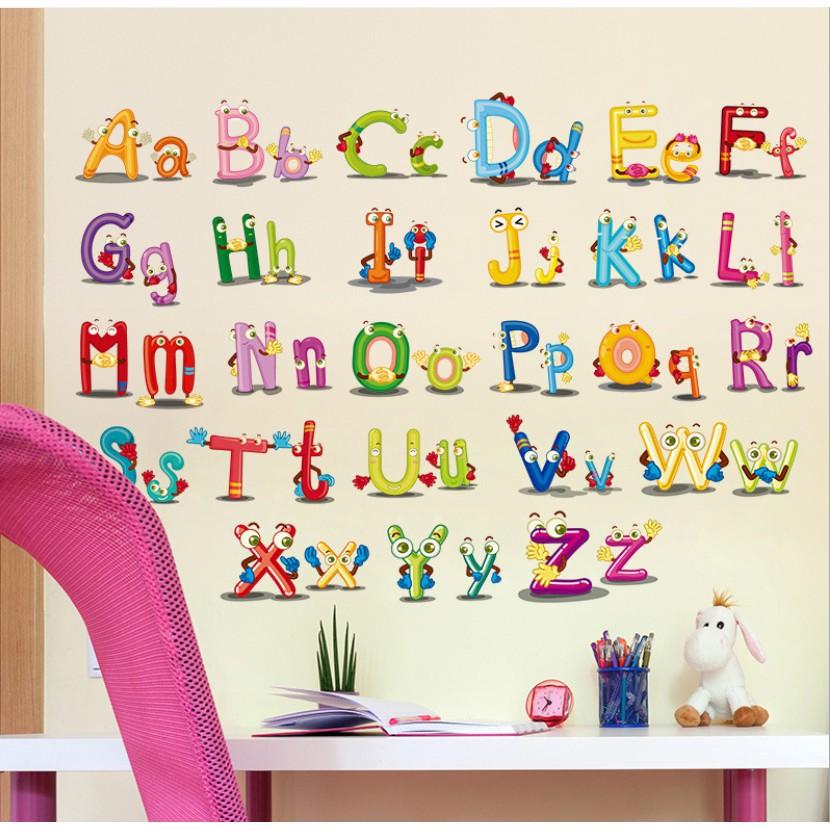 Decal trang trí tường - Bảng chữ cái sắc màu chữ đôi mẫu mới