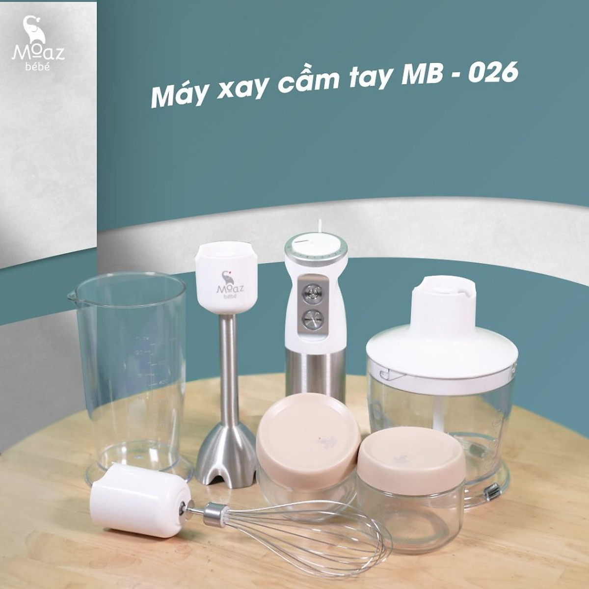 Máy xay cầm tay đa năng Moaz BéBé MB – 026 - Xay trộn thực phẩm - Đánh trứng 6 tốc độ - Hàng chính hãng