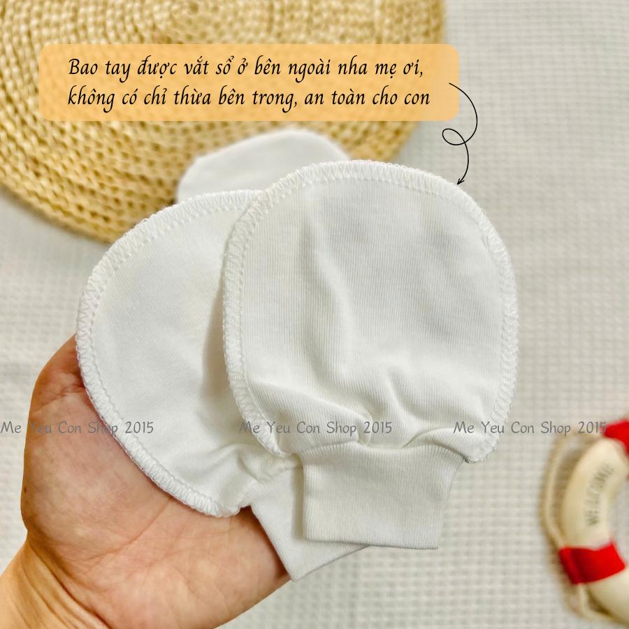 Set Nón Bao Tay Bao Chân Cotton Trắng Mềm mại, Co Giãn Cho Bé Sơ Sinh- Bunny Baby