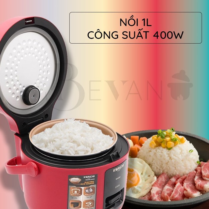 Nồi cơm điện mini cơ hàng chính hãng Korichi KRC-1810 Bevano giữ ấm 12 giờ, nồi cơm 1L, lòng nồi không dính đa năng tiết kiệm năng lượng, công nghệ Hàn Quốc, giá tốt