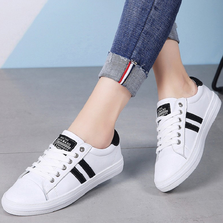 Women's sports flat shoes microfiber leather non-slip student white shoes