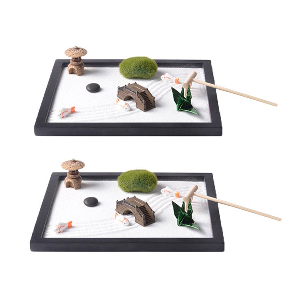 2pcs Zen Small Garden Mini Dry Landscape Kit- , Bridge,Chair Landscape