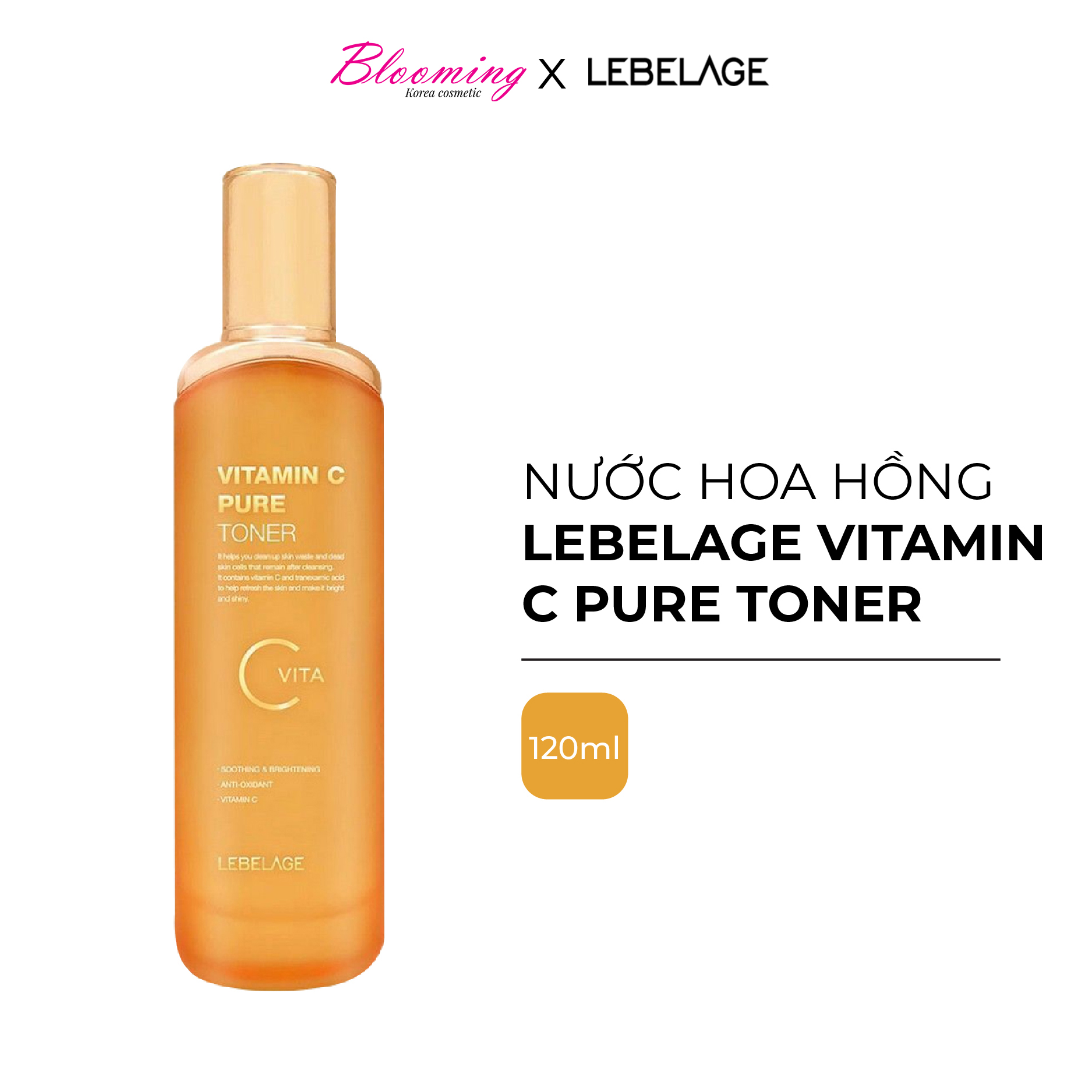 [02.2026] Nước hoa hồng cân bằng da dưỡng trắng mờ thâm sạm hiệu quả Lebelage Vitamin C Pure Toner 120ml