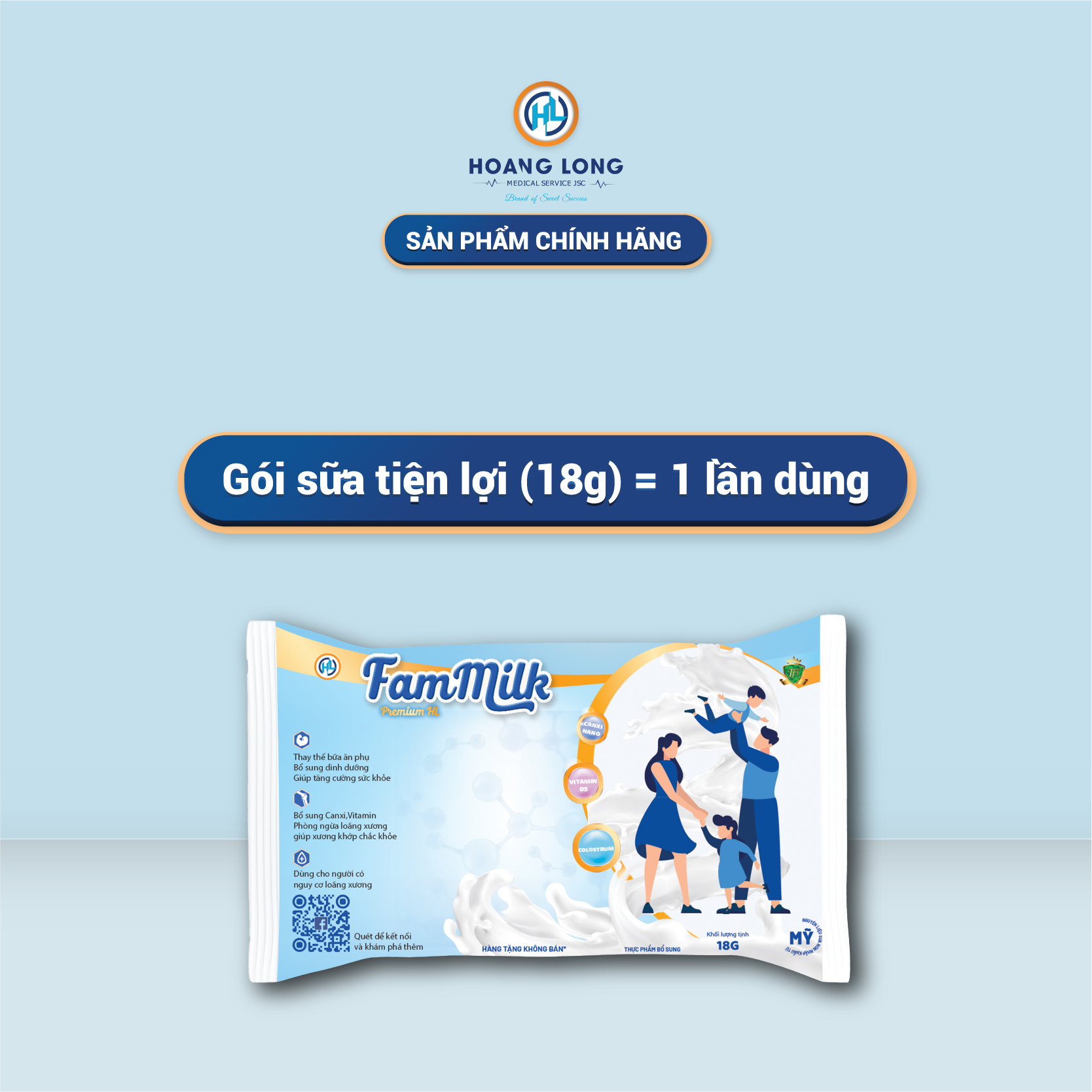 (Gói 18g 1 lần dùng tiện lợi) Sữa Non Tăng Đề Kháng Trẻ Em Người Lớn FamMilk (18g)