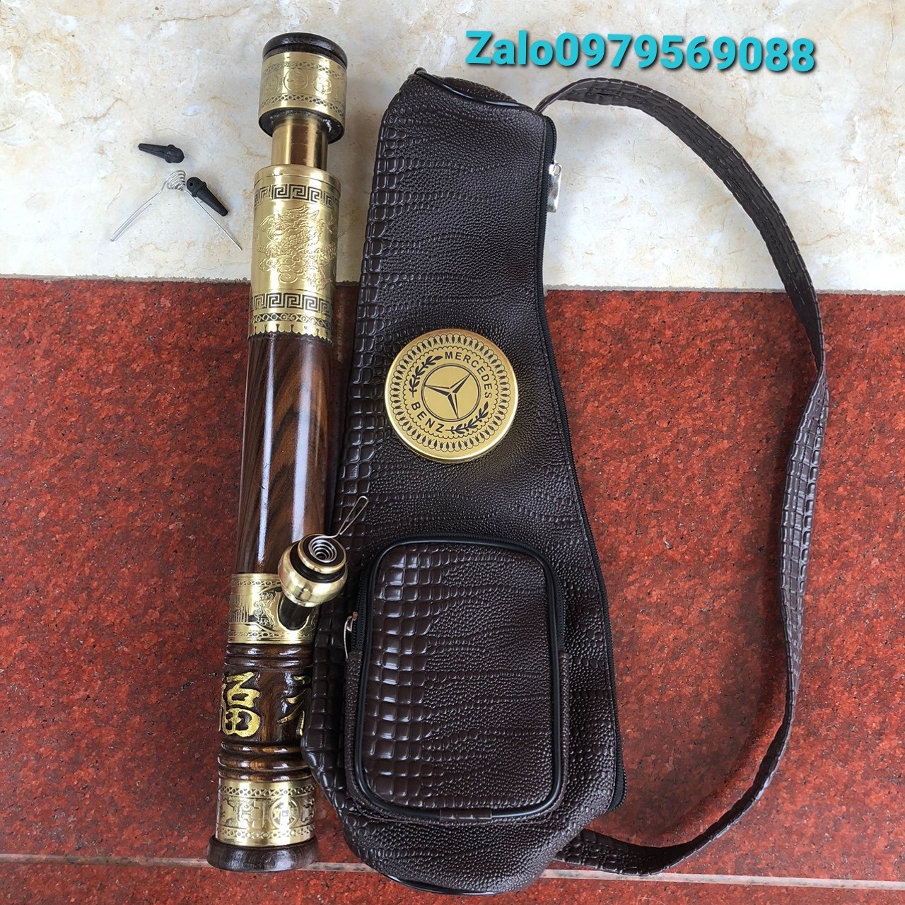 Điếu cày đục trạm gỗ mun combo phụ kiện