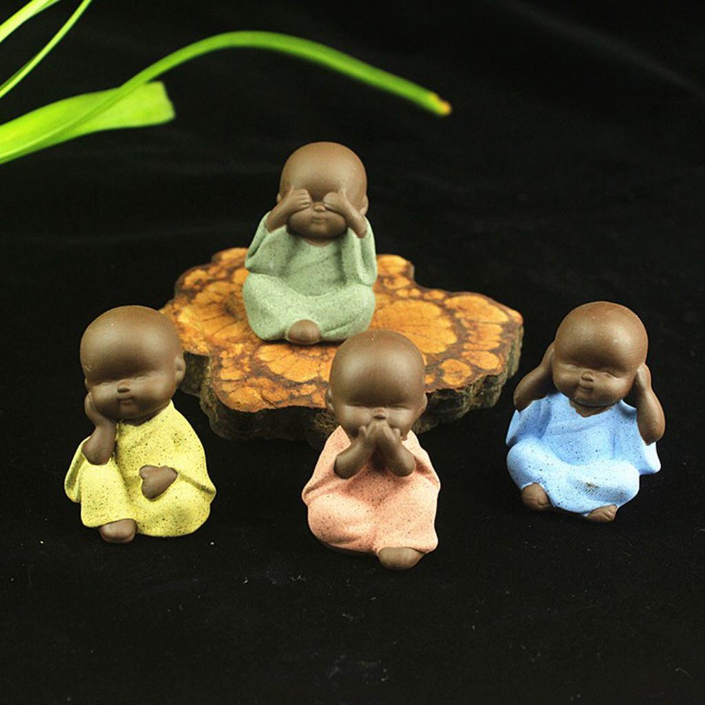 2xCeramic Small Buddha Statue Monk Figurine Tea pet Decorative Ornaments Blue