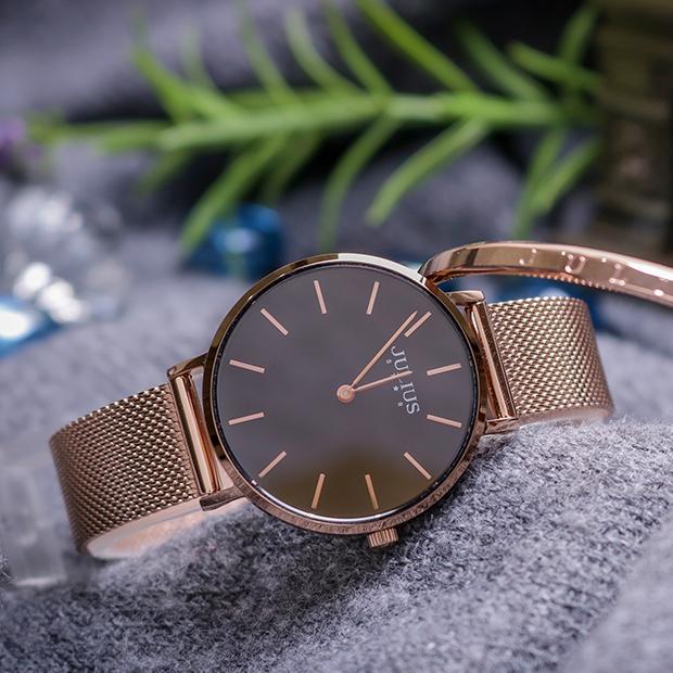 Đồng Hồ Nữ Chính Hãng Julius Star Cao Cấp Dây Kim Loại Chống Nước Kính Sapphire Chống Xước Đường Kính 32mm JS-027C