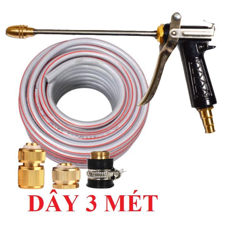 Bộ dây vòi xịt nước ️ , tăng áp 3 lần, loại 3m, 5m 206318Vđầu đồng, cút đồng+ túi đựng bút