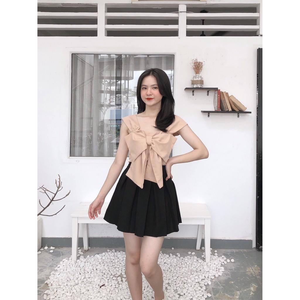 CHÂN VÁY XẾP LY 3 MÀU TRẮNG ĐEN NUDE-hình thật shop chụp