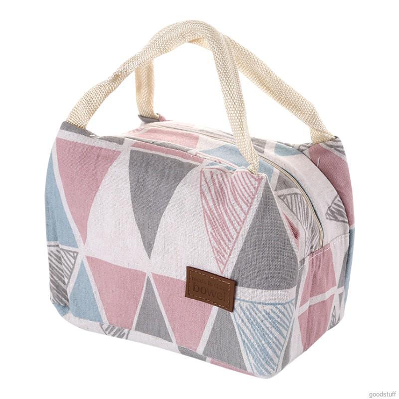 Túi đựng hộp đồ ăn xách tay mang đi picnic in họa tiết cá tính bằng cotton lanh