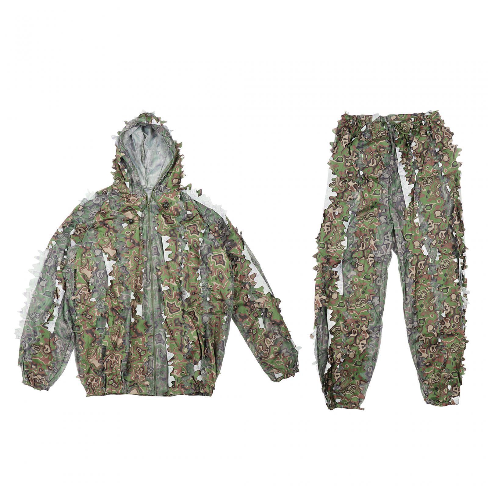 3D Leaves Ghillie Suit Set Woodland Hunting Jacket Pant Forest Adventure Clothes Summer Clothing Camouflage for Farming Hiking Jungle Adults