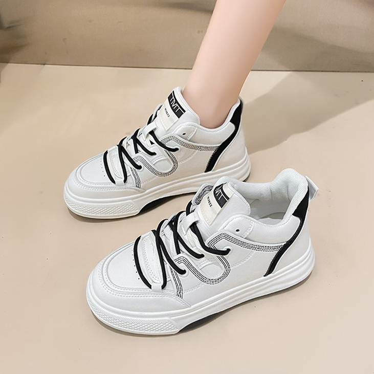 Giày thể thao nữ GEMI - giày ullzzang viền đen - nâu, cổ cao viền đen dễ phối đồ - M7104