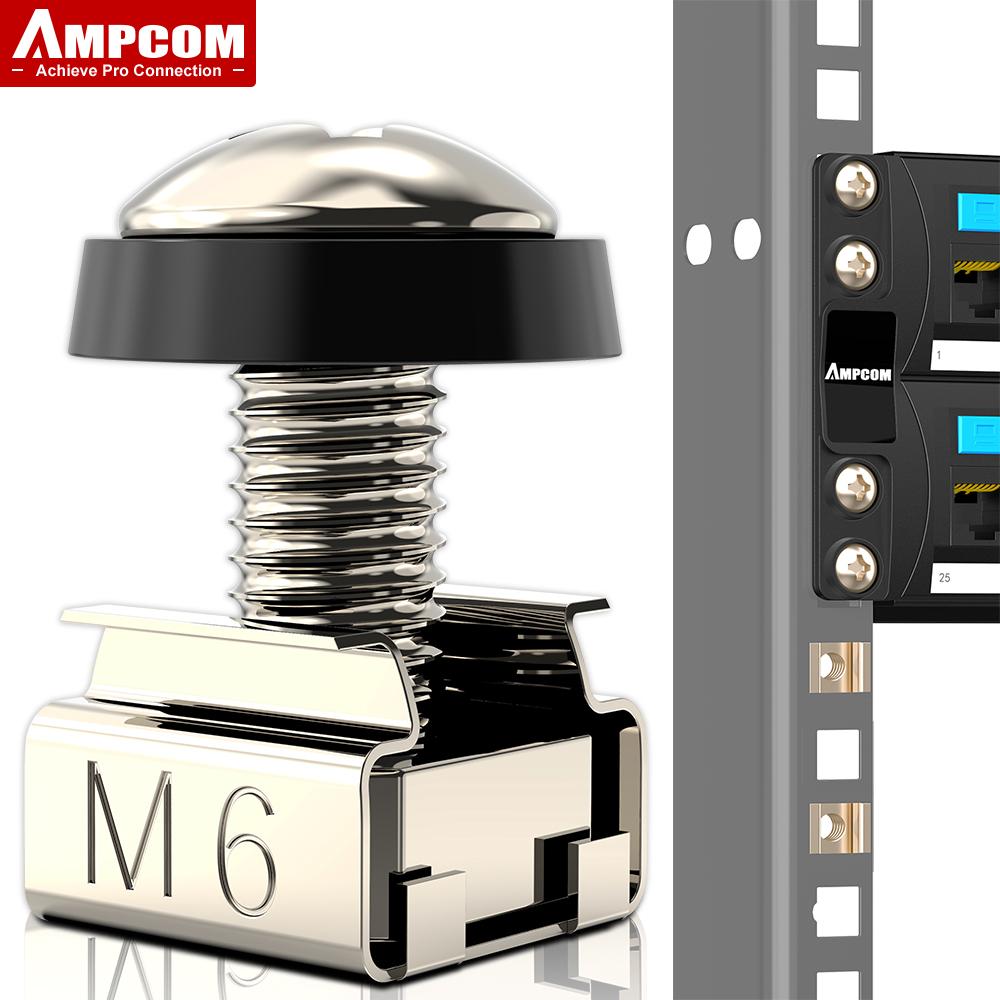 AMPCOM M6 x 16mm Đai ốc lồng lồng giá đỡ, vít và vòng đệm cho tủ máy chủ gắn giá đỡ, kệ máy chủ gắn giá đỡ, bộ định tuyến