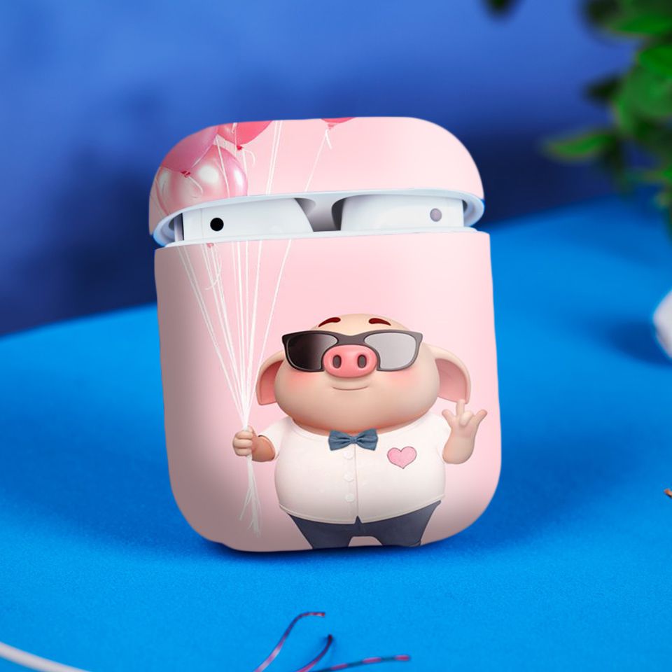 Miếng dán skin chống bẩn cho tai nghe AirPods in hình Heo con dễ thương - HEO2k19 - 069 (bản không dây 1 và 2