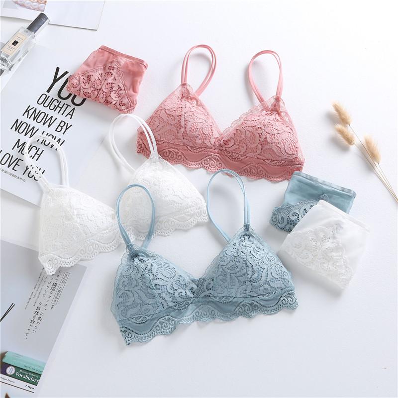 Pháp Mới Hồng Bông Siêu Mỏng Bộ Đồ Lót Mùa Hè Gợi Cảm Dây Không Push Up Bra Bộ Mùa Xuân phụ Nữ Plus Kích Thước Bộ Đồ Lót Ren
