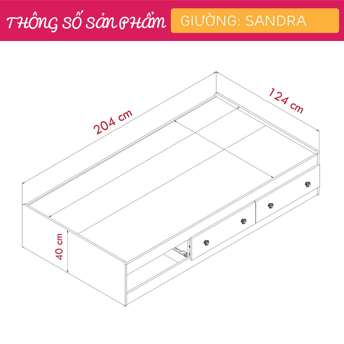 Giường ngủ gỗ hiện đại SMLIFE Sandra | Gỗ MDF dày 17mm chống ẩm | D205xR125xC100cm