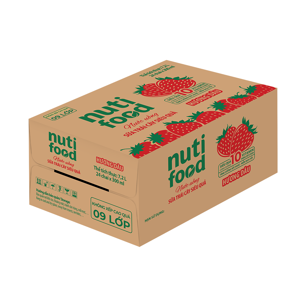 Thùng 24 chai Nước uống Sữa trái cây Nuti hương Dâu chai 300ml TU.NTD01TI NUTIFOOD
